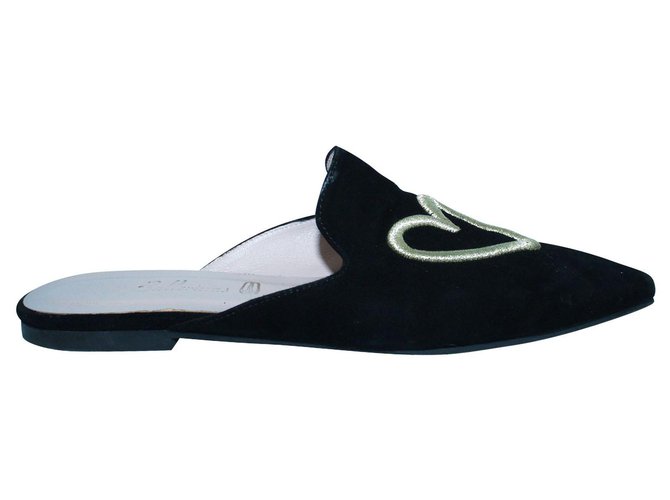 Autre Marque Black Flat Mules with Embroidery  ref.295413