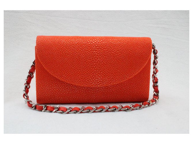 Autre Marque Orange stingray clutch bag Exotic leather  ref.295484