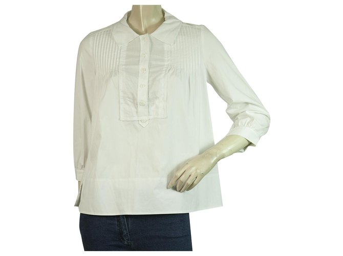 Diane Von Furstenberg DVF KAY White Cotton Back Pleats Button Tunic Shirt Top 8  ref.295499