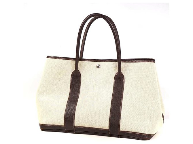 Hermes Garden Party Toile Leather Tote Bag