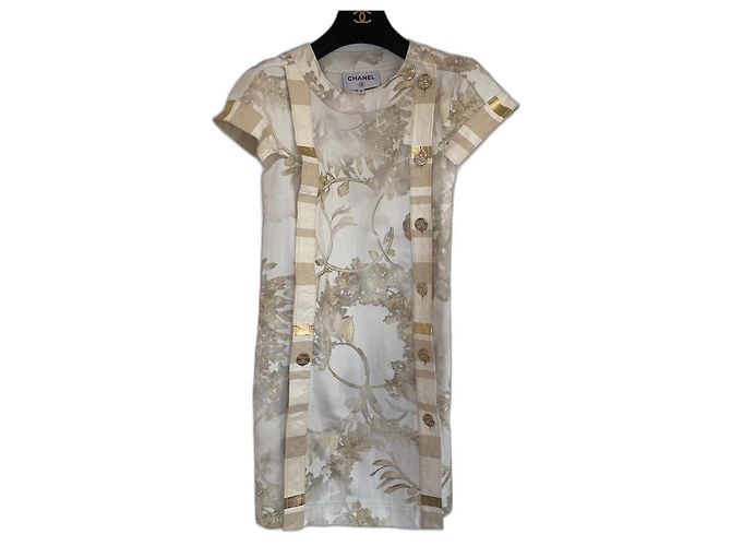 Chanel Kleid aus Baumwolle und Leder Weiß