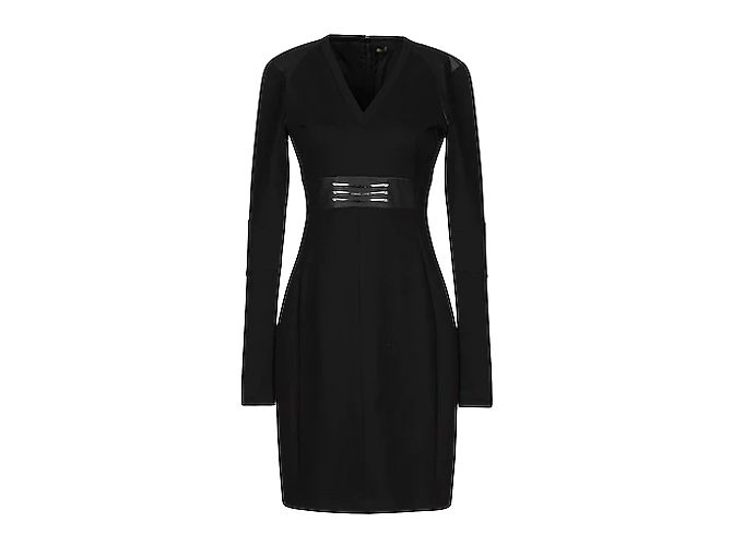 Versace Jeans Jersey Kleid schwarz V Ausschnitt langarm