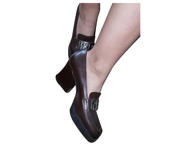 Gianfranco Ferré Clogs Dark Brown Fur Size 38
