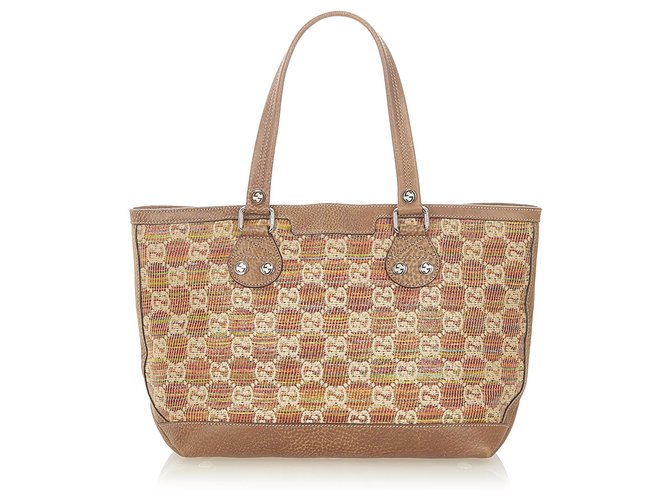 Tan Gucci Sunset Straw Tote Bag