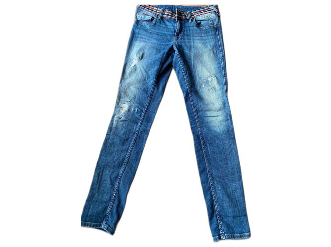 Women's Tommy Hilfiger jeans with braided belt Blue Cotton  ref.295853
