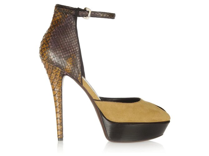 Burberry Python high heels Brown Suede Exotic leather  ref.296205