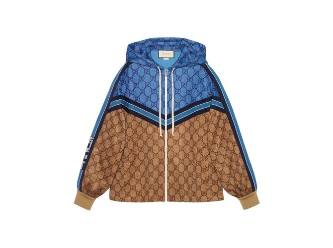 Jaqueta de camisa técnica Gucci Marrom Azul Bege Caramelo Casimira  ref.296224