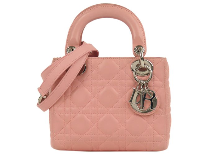Mini borsa Dior in pelle rosa Cannage Lady Dior Vitello simile a un vitello  ref.296410