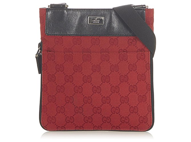 Gucci Red GG Canvas Crossbody Bag Black Leather Cloth Pony-style