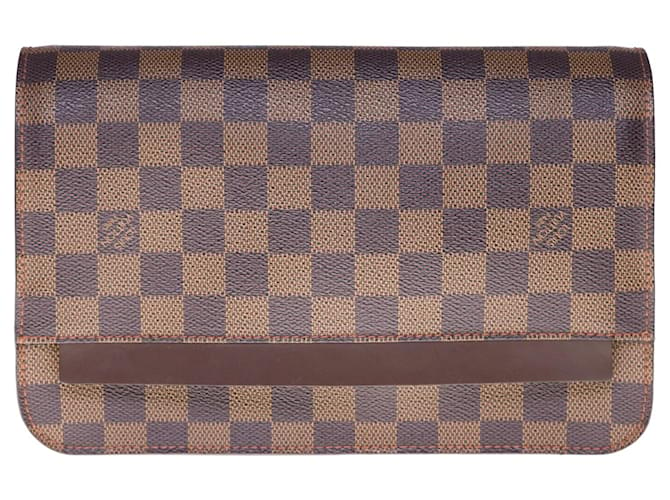 Louis Vuitton Saint-Louis hand-carried clutch in ebony checkered canvas  Brown Leather Cloth ref.296653 - Joli Closet
