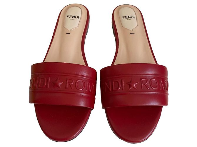 Fendi Red Leather Mules