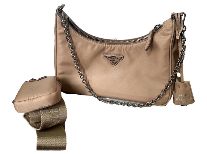 beige prada nylon bolsa
