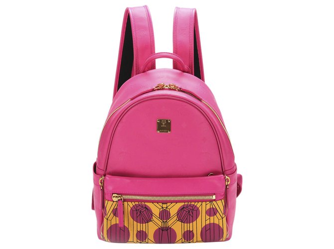 MCM Pink Leather Backpack Yellow Pony style calfskin ref.296860 Joli Closet