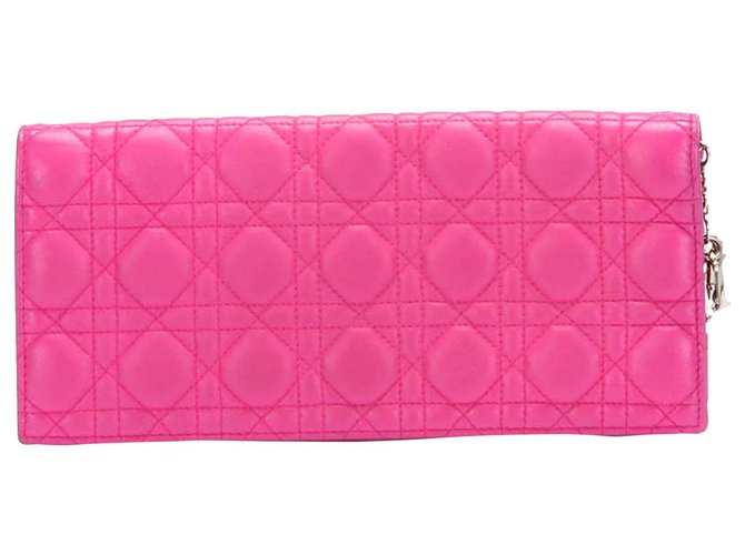Bolsa de couro com corrente Dior Cannage Pink Rosa  ref.296869