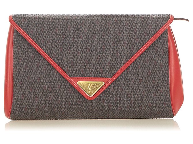 Yves Saint Laurent YSL Gray Canvas Clutch Bag Red Grey Leather Cloth Pony-style calfskin Cloth  ref.297011