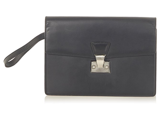 Cartier Black Leather Clutch Bag Pony-style calfskin  ref.297043