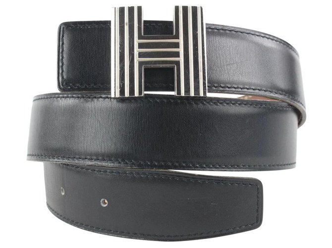 Hermès Black x Silver Reversible Cadena H Belt Kit Leather  ref.297359
