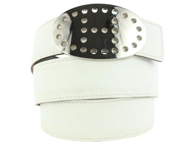 Hermès White x Black x Silver Reversible H Logo Belt Kit Leather  ref.297365