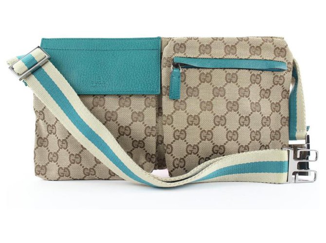 Gucci Turquoise Blue Monogram GG Belt Bag Fanny Pack Waist Pouch Leather  ref.297394 - Joli Closet