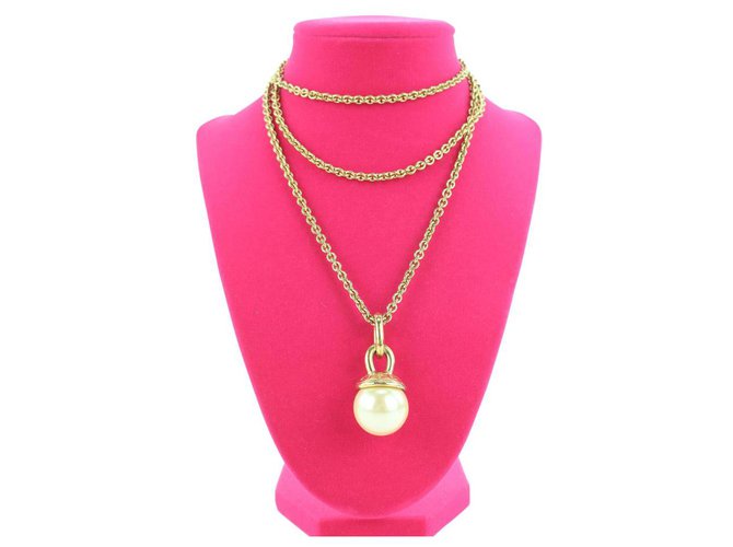 Givenchy Gold Chain Jumbo Pearl Necklace White gold  ref.297452