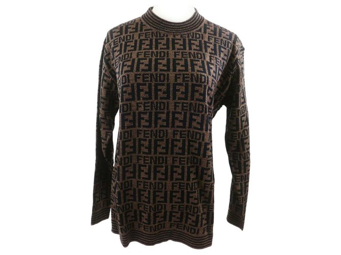 Fendi Size Large Rare Men's FF Monogram Knit Sweater Cotton ref