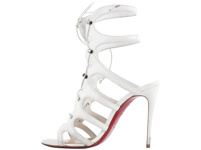 Christian Louboutin Amazoulo 100 White Strappy Open Tote Sandal Booties Leather  ref.297629