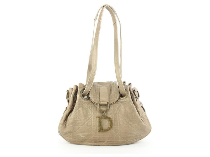 Dior Champagne Beige Quilted Lambskin Cannage Flap Shoulder Bag Leather  ref.297848