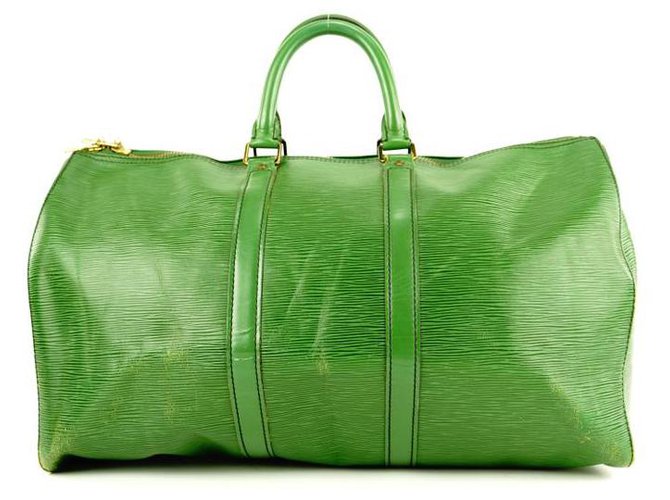 Louis Vuitton Piel Epi Verde Borneo Keepall 45 Bolsa de lona Cuero  ref.297985