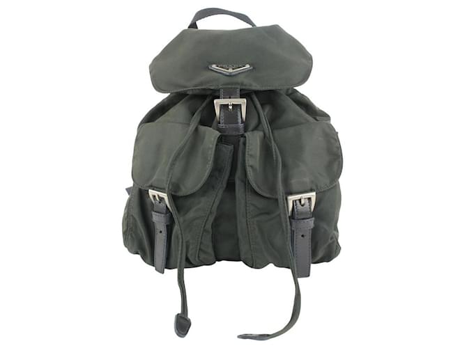 Prada Dark Green Tessuto Nylon Twin Pocket Backpack Leather  ref.298035