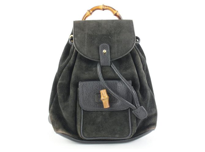 Gucci Black Suede Bamboo Mini Backpack Leather ref.298171 - Joli Closet