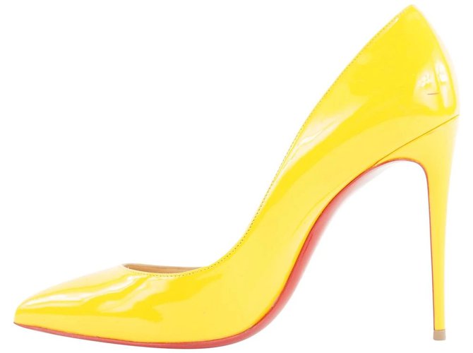 Christian Louboutin Size 38.5 Yellow Patent Pigalle Follies 100  Leather  ref.298188