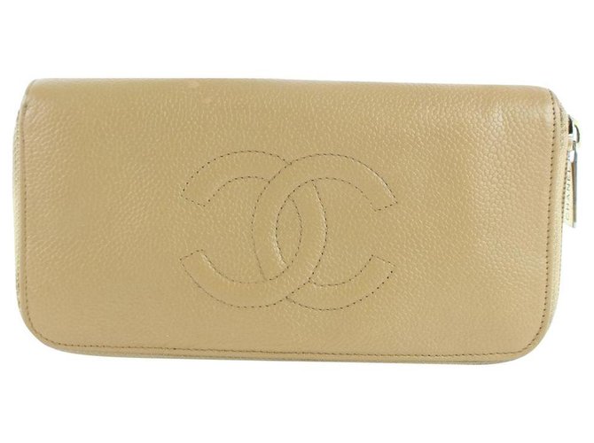 Chanel Beige CC Logo Caviar Zippy Wallet  ref.298206