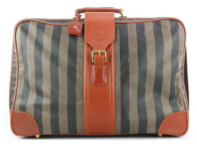 Fendi Large Pequin Stripe Suitcase Luggage Bag Leather  ref.298282
