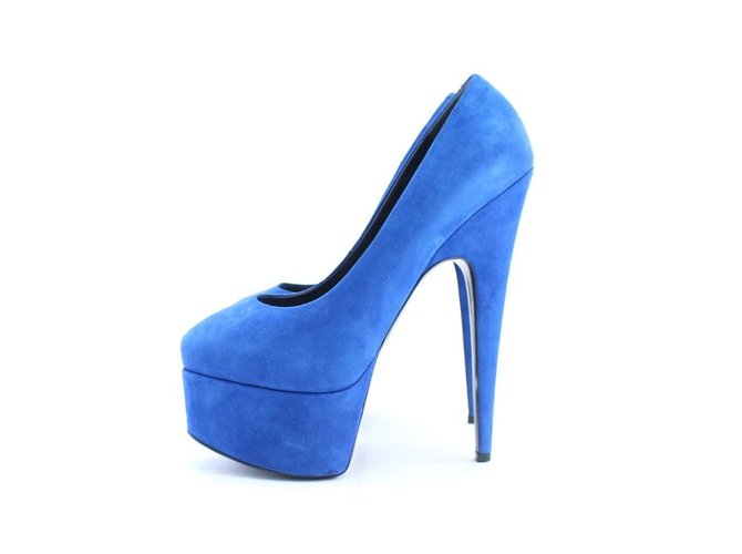 Giuseppe Zanotti 36062 Size 37 Blue Suede Debra Platform Heels Leather  ref.298303