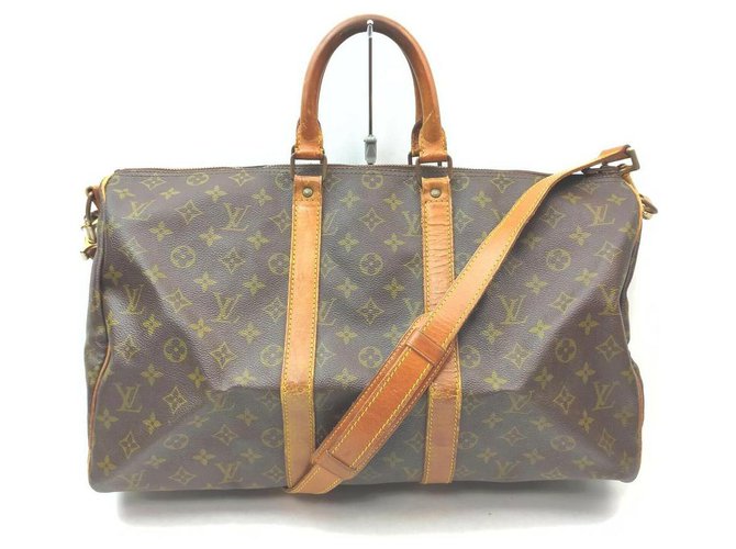 Louis Vuitton Monogramm Keepall Bandouliere 45 Reisetasche mit Riemen Leder Metall  ref.298334