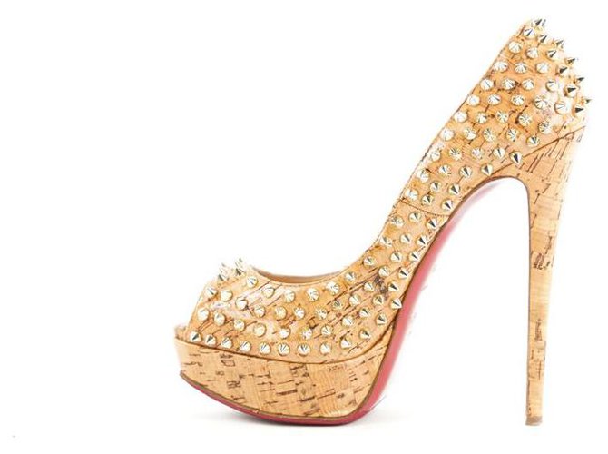 Christian Louboutin Cork Lady Peep 150 Talons Plateforme Lucido Bout Ouvert Bas Rouge Cuir  ref.298385