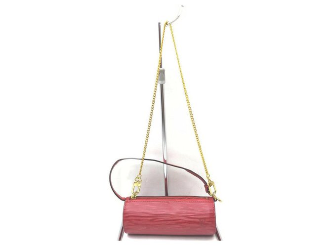 Louis Vuitton Mini soufflot de couro epi vermelho 2maneira Papillon Wristlet Bag Ouro branco Cadeia  ref.298489