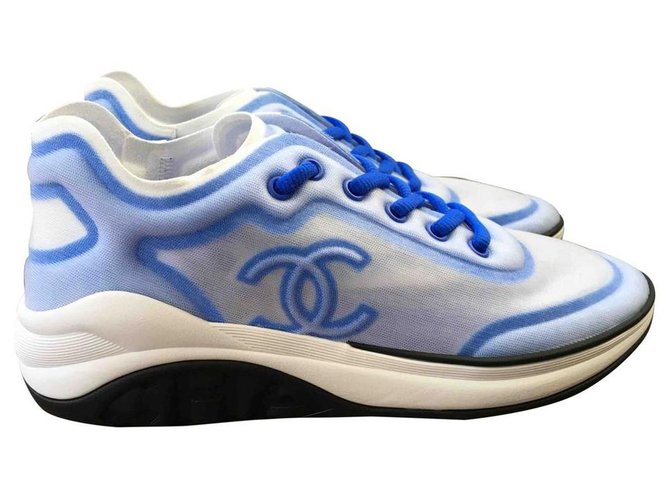 sz 41 19P Mesh Blue Sneaker CC Logo White G34763 6C0 - Joli Closet