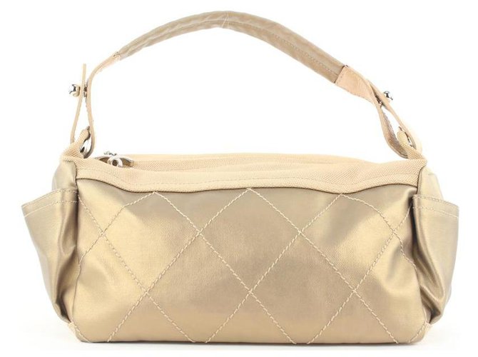 Chanel Metallic Champagne Gold Quilted Biarritz Hobo Bag Leather White gold  ref.298515