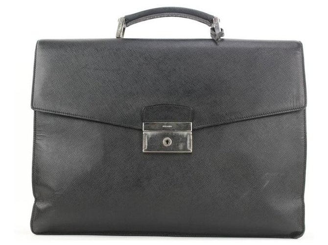 Prada Black Saffiano Briefcase Bag Attache Leather  ref.298556