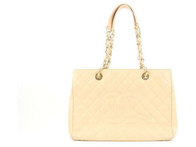 Chanel GST Beige Caviar Leather Grand Shopping Tote Chain Bag  ref.298586