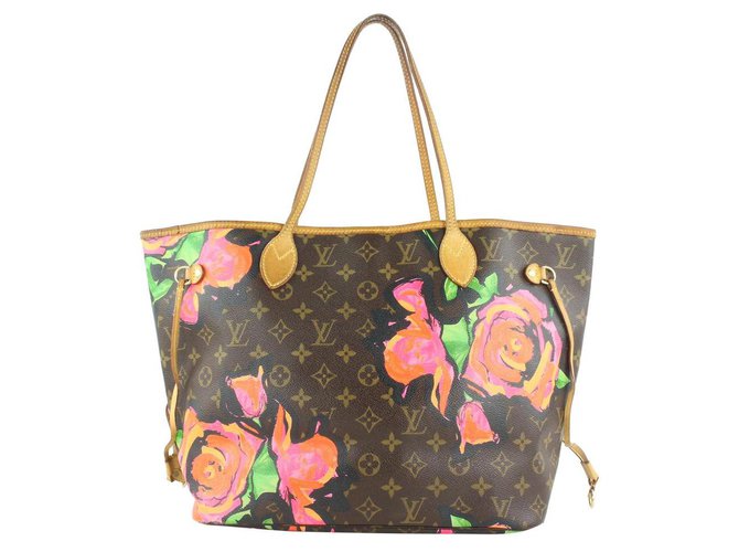 Louis Vuitton Stephen Sprouse Graffiti Roses Neverfull MM Tote bag Cuir  ref.298642
