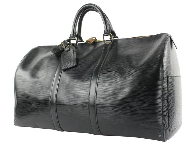 Louis Vuitton Black Epi Keepall 50 Travel Boston Bag Louis Vuitton