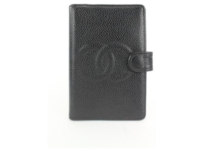 Chanel Mini agenda ou porte-cartes avec logo noir Caviar CC Cuir  ref.298669