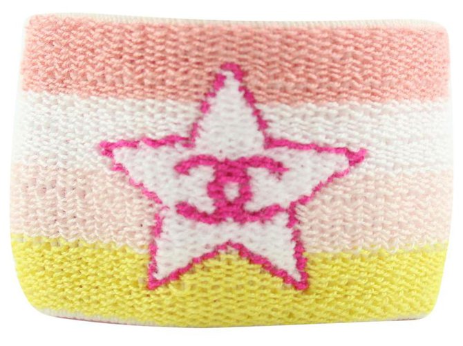 Chanel Bracelet de poignet à bande de sueur rose x jaune avec étoile  ref.298716