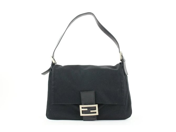 Fendi Black Mama Forever Shoulder Baguette Flap Bag Leather  ref.298732