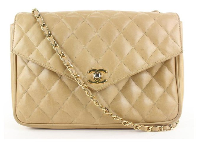 Chanel Nude Beige Quilted Lambskin Large Flap Bag Leather ref.298737 - Joli  Closet