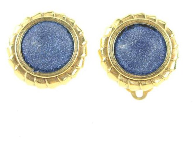 Chanel Ultra Rare Vintage Gold Sand Stone Blue Clip-On Earrings White gold  ref.298753 - Joli Closet