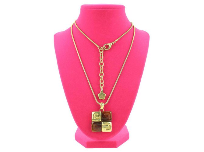 Givenchy Gold Tone x Amber Greek Key Logo Necklace White gold  ref.298758