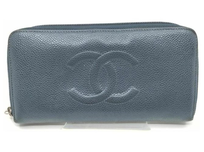 Chanel Navy Caviar Zippy Wallet Navy Blue Zip Around Wallet  ref.298876